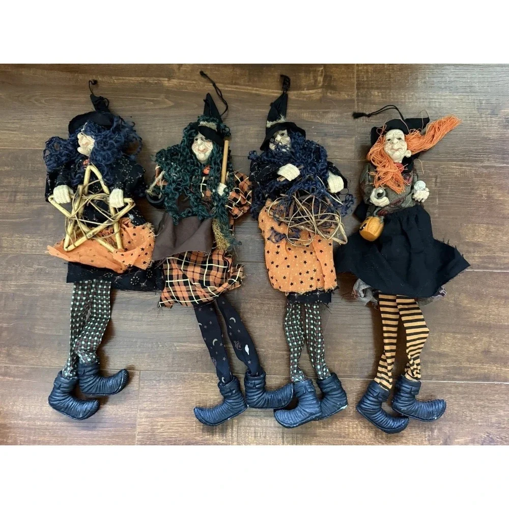 Vintage Halloween Decor Resin Witch Hanging Decoration Lot Of 4